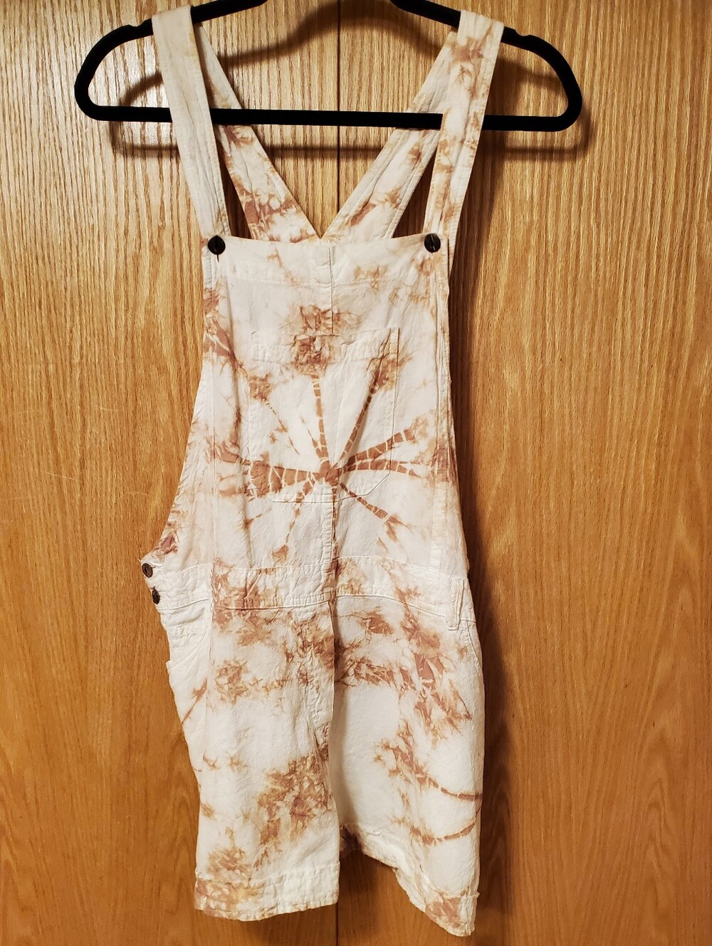 Cream & Tan Tie-Dye Short Overalls (Tag XXL, Closer To XL)